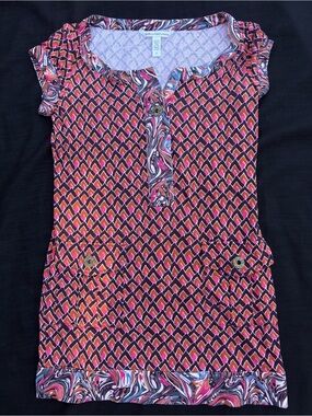 Diane von Furstenberg Kian Silk Tunic Dress Size 10 Pink Purple Geometric Print